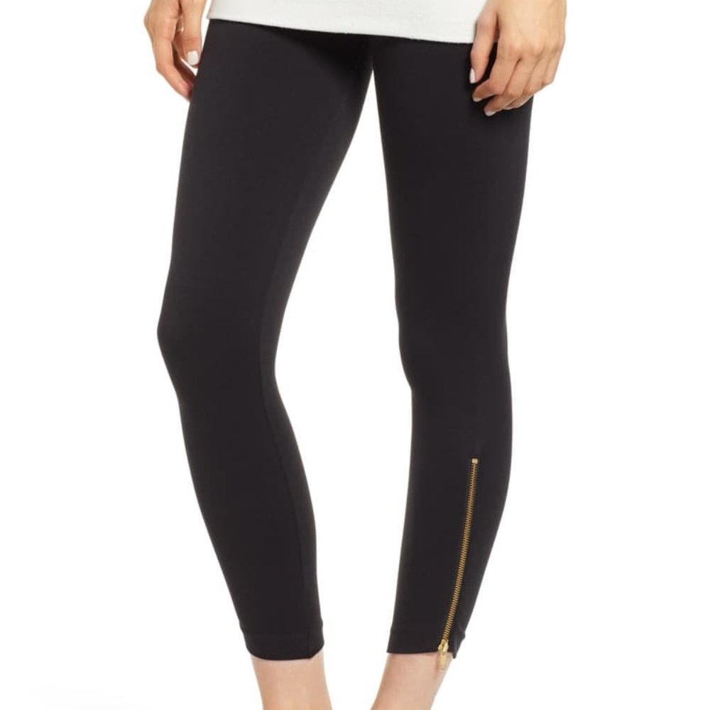 SPANX Black Leggings with Gold Zipper